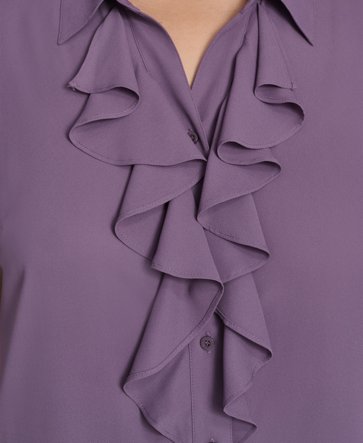 Calvin Klein Plus Solid Cap Sleeve Ruffle Front Top