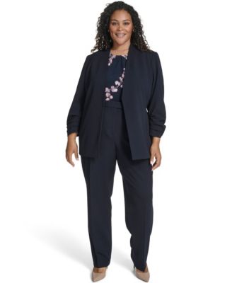 Women's Plus Size Collarless 3/4-Sleeve Jacket