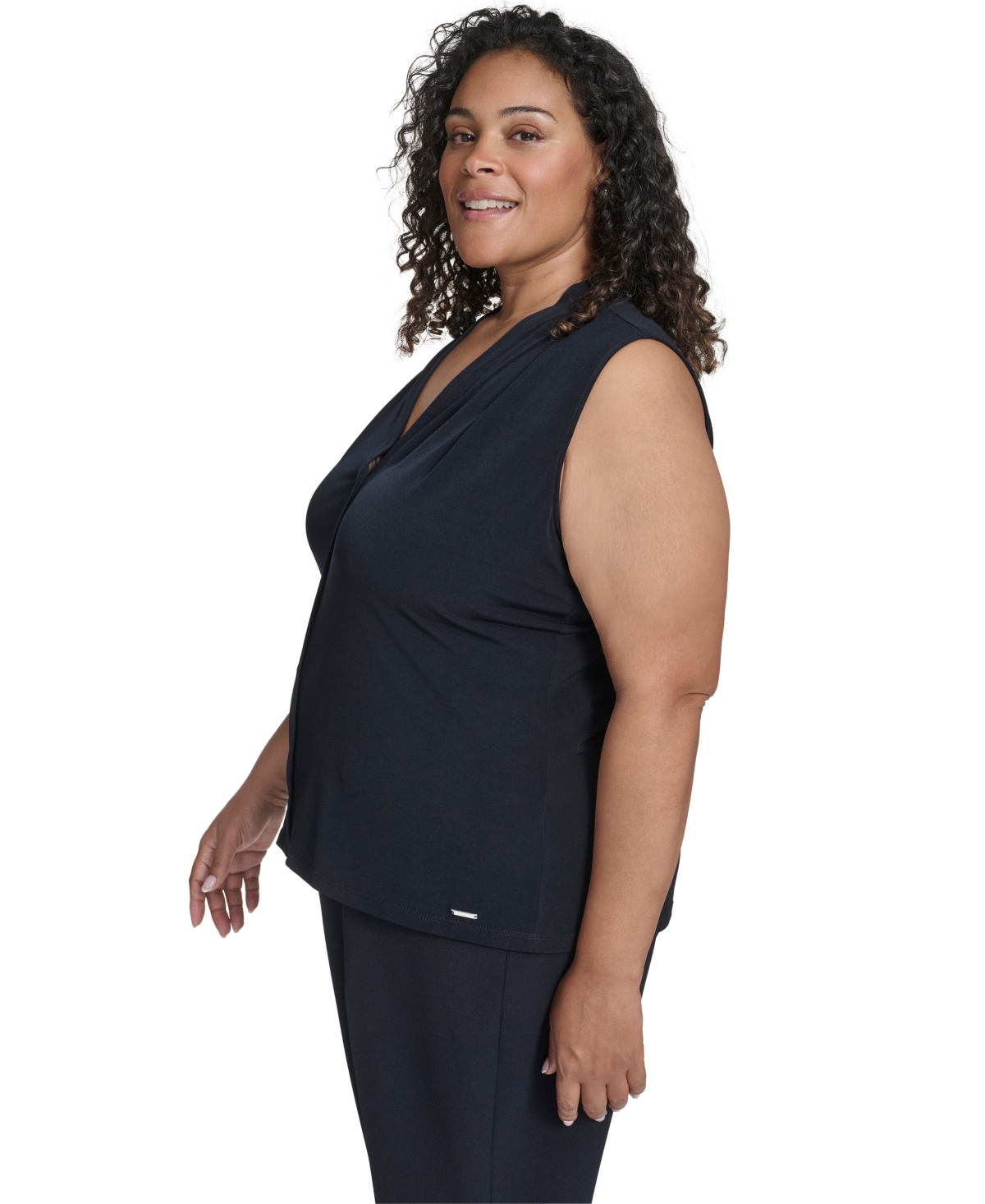 Calvin Klein Plus Size Solid Sleeveless V-neck Camisole Top In Blue