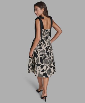 BDBG Women's Floral Hammered Satin Corset Fit & Flare Midi Dress