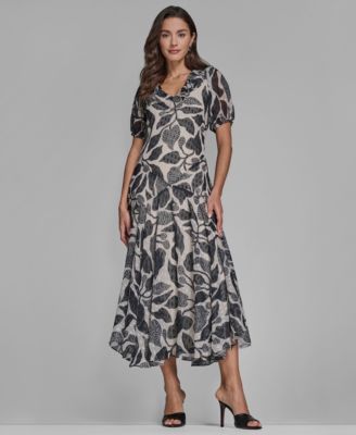 Women's Floral V-Neck Chiffon Maxi Dress