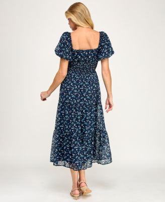 Juniors' Puff Sleeve Smocked Waist Dress