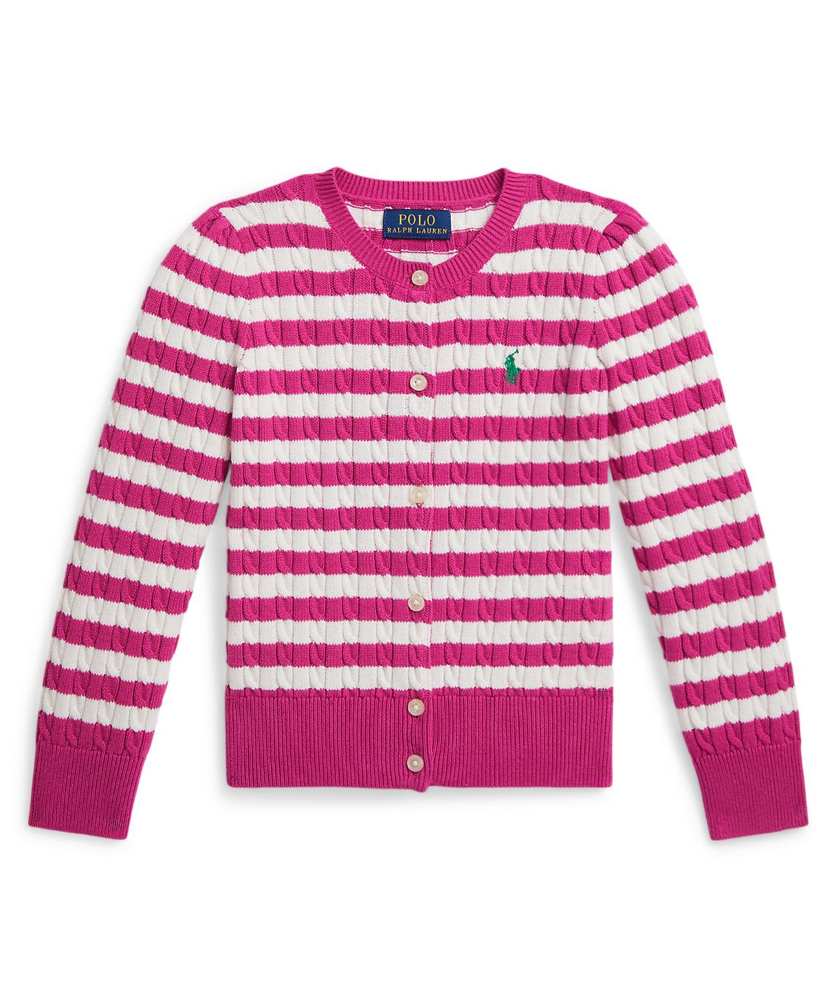 Polo Ralph Lauren Girls 2T-6X Striped Mini-Cable Cardigan
