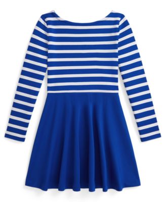 Girls' 2T-6X Striped Ponte Long-Sleeve Dress