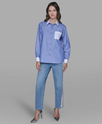 Petite Collared Stripe Long-Sleeve Shirt