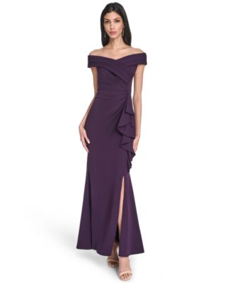 Eliza J - Petite Off Shoulder Pleated Ruffle Gown