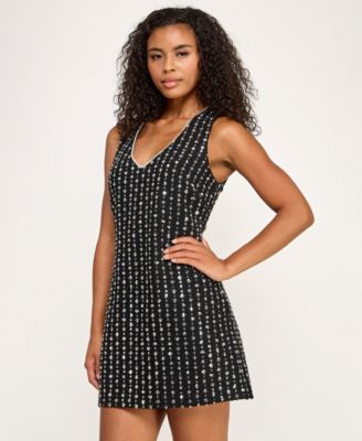 Juniors' Sequin V-Neck Dress
