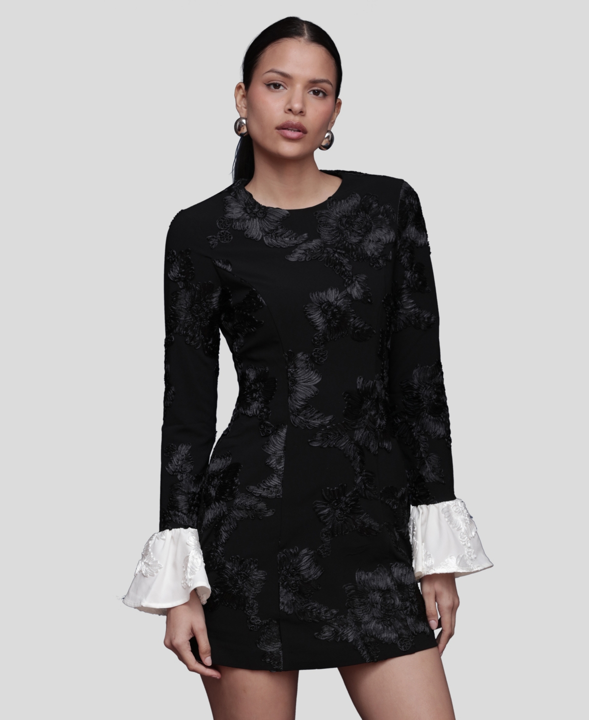 Avec Les Filles Women's Ruffle Soutache Long-Sleeve Mini Dress