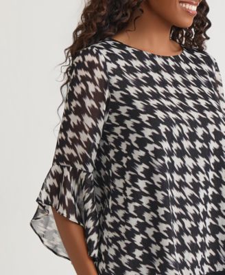 Women's Printed 3/4 Ruffle-Sleeve Blouse, Regular & Petite