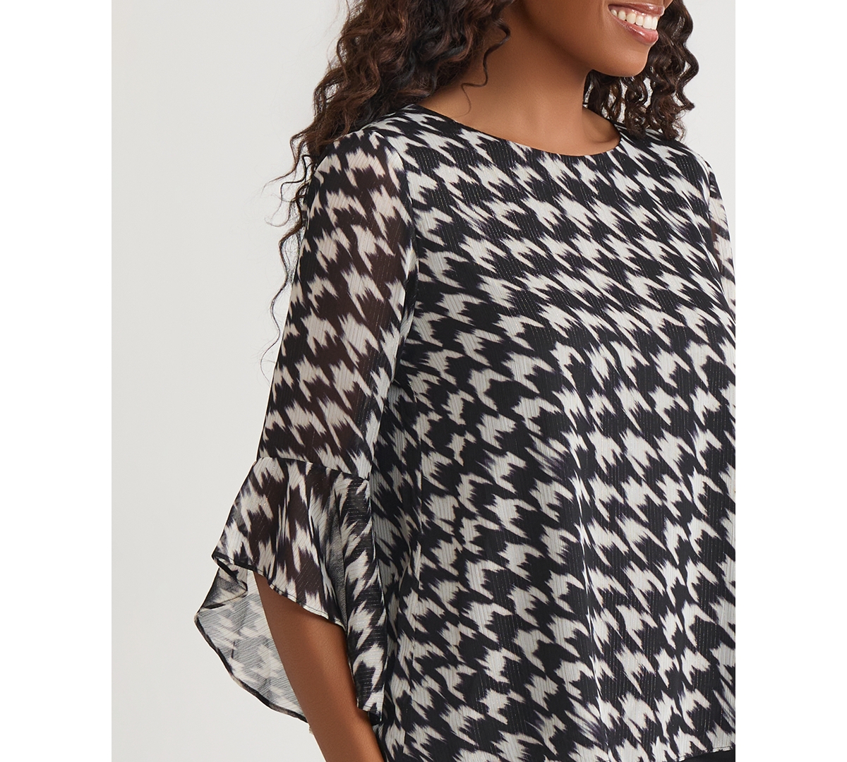 Kasper Women's Printed 3/4 Ruffle-Sleeve Blouse