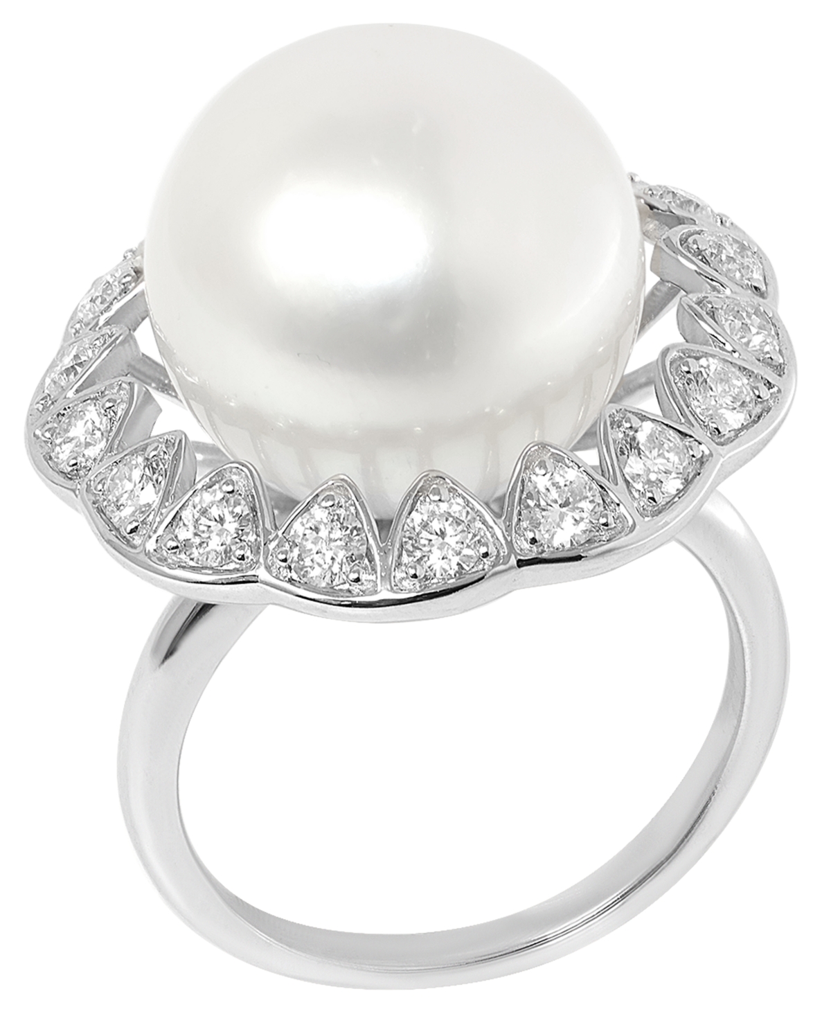 Macy's White South Sea Pearl (14mm) and Diamond (3/4 ct. t.w.) Ring in 14K White Gold