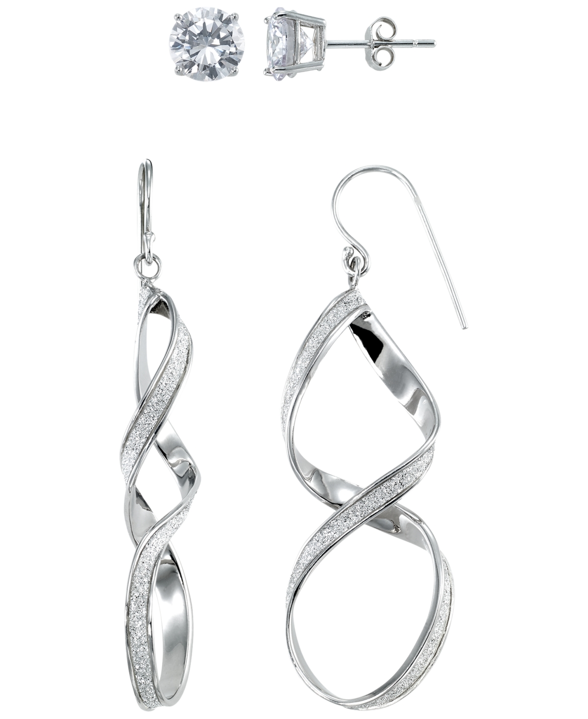 Macy's Glitter Twisted Teardrop 2-Pc. Dangle Earrings Set in Sterling Silver