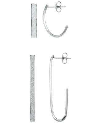 Macy's - Glitter Polished 2-Pc. Set J-Hoop Earrings in Sterling Silver