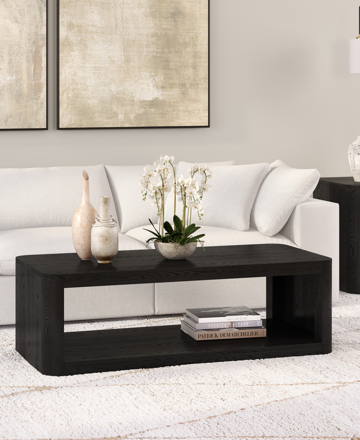 Hudson & Canal Kellan 47" Wood Wide Rectangular Coffee Table In Black
