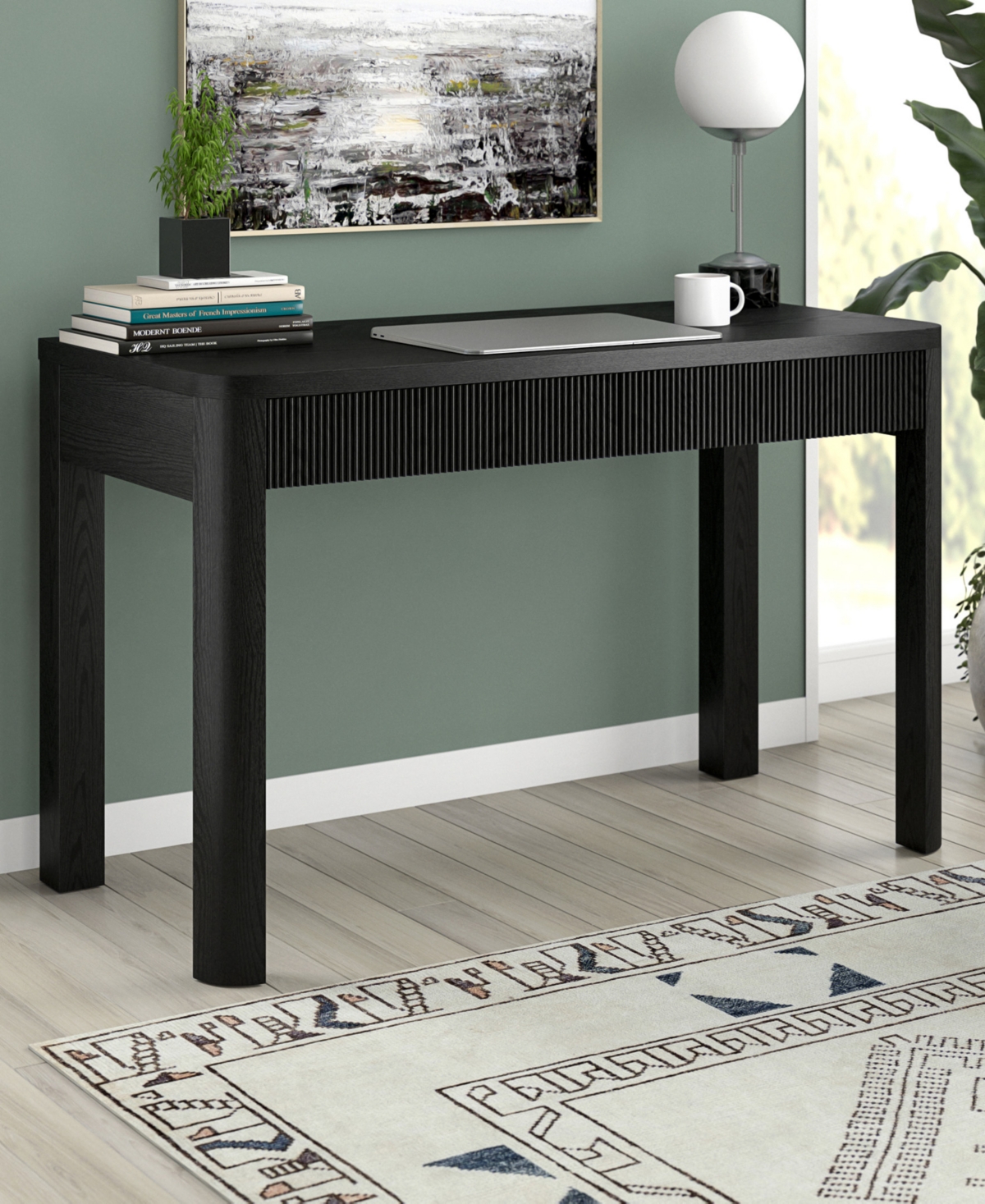 Hudson & Canal Mendoza 48" Wood Wide Rectangular Desk In Black