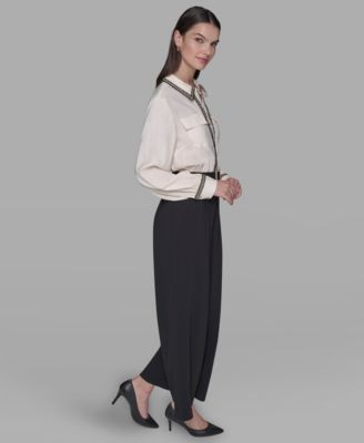 Women's Collared Long-Sleeve Contrast Jumpsuit