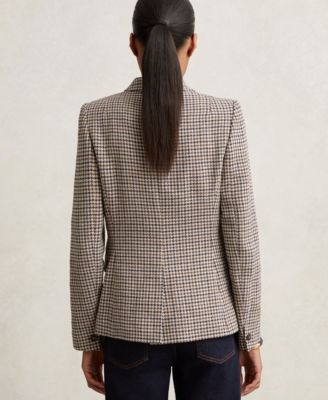 Women's Double-Breasted Houndstooth Cotton-Linen Blazer