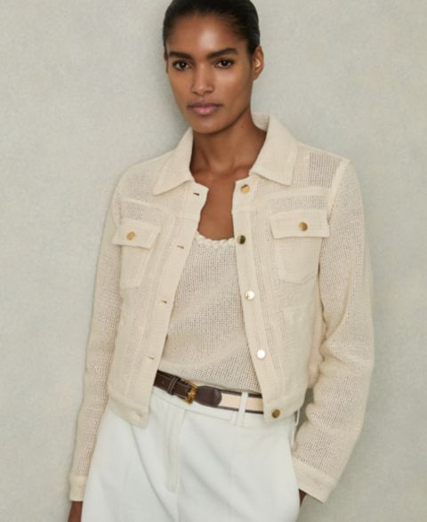 Женские куртки REISS Renzo Textured Trucker Jacket