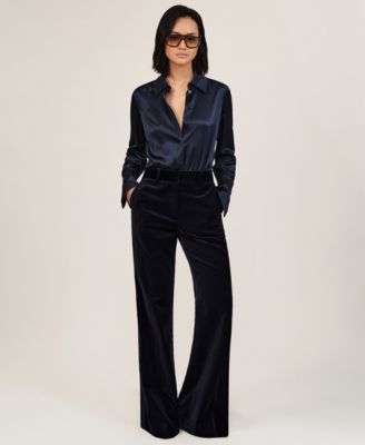 REISS - Women's Verda Cotton Velvet Satin-Stripe Pants