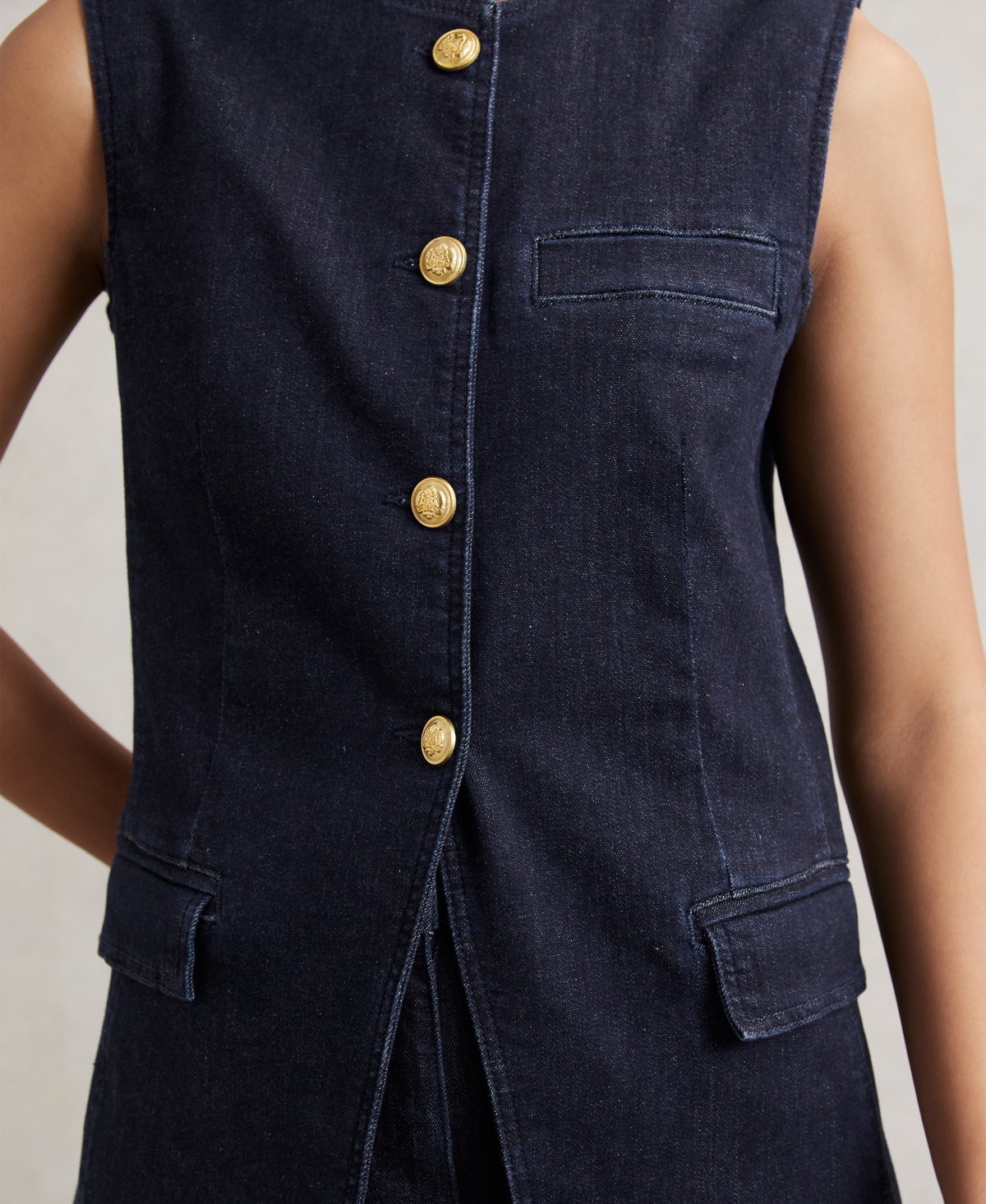 Reiss Women's Athena Denim Longline Waistcoat In Blue