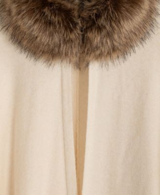 Faux Fur Collar Knit Ruana Wrap