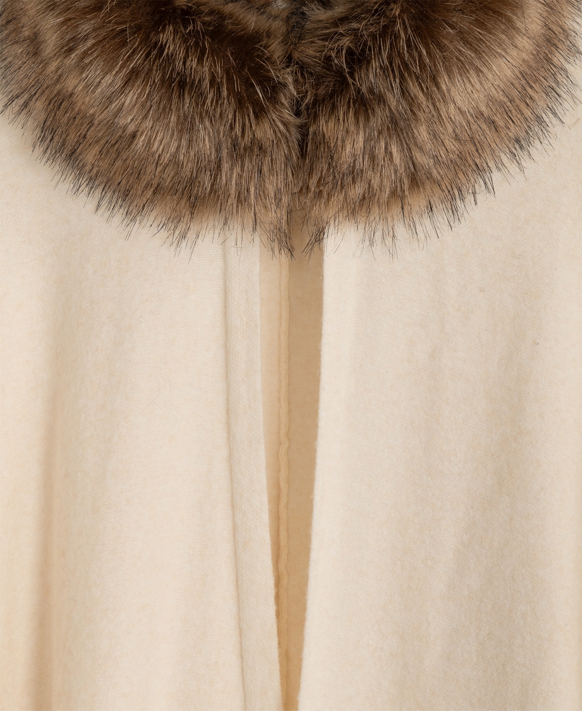 Lauren Ralph Lauren Fur Collar Knit Ruana Wrap