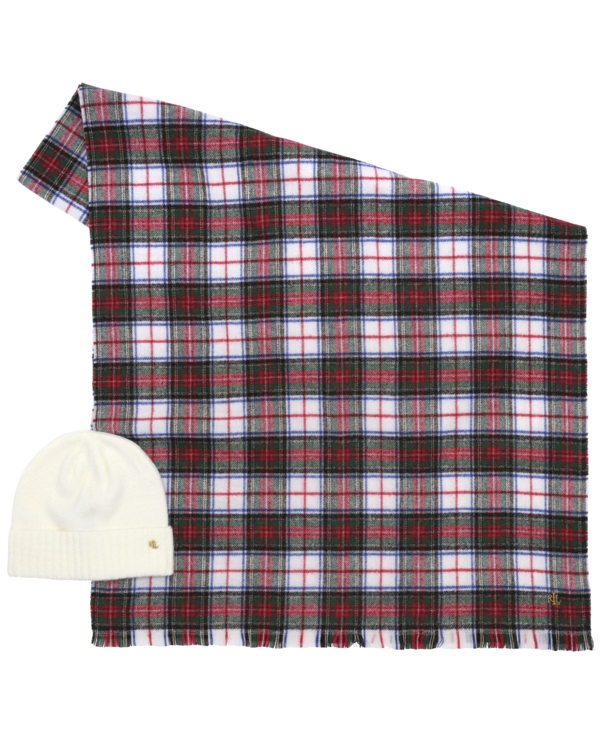 Lauren Ralph Woven Scarf and Knit Hat Gift Set
