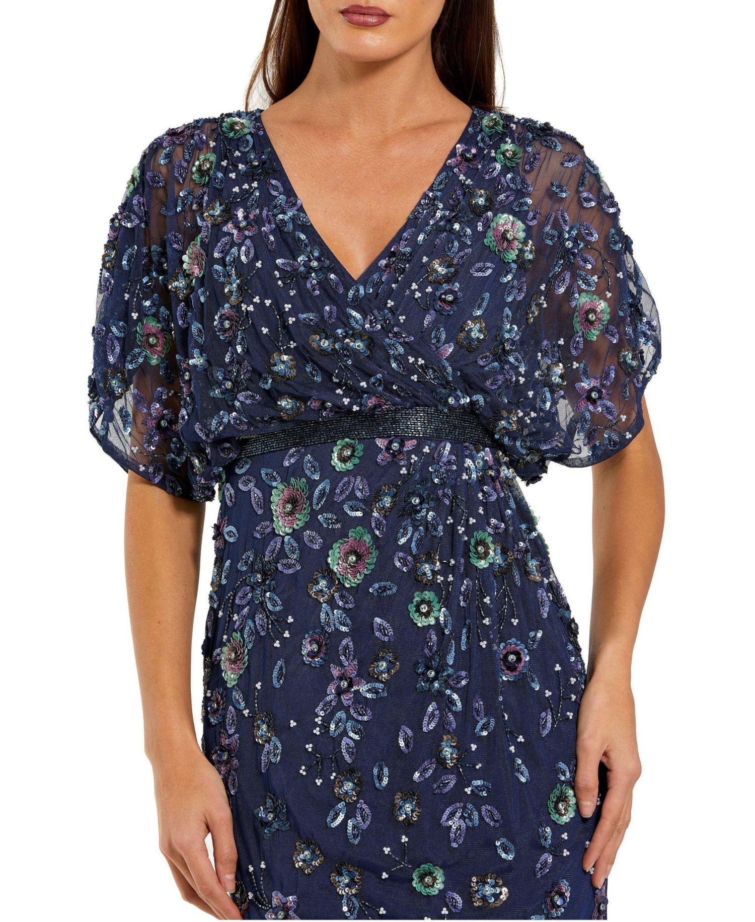 Women's Floral Embellished Short Sleeve Blouson Gown