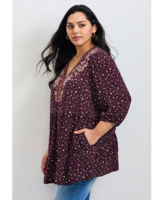Women's Plus Size Ditsy Embroidered Tunic