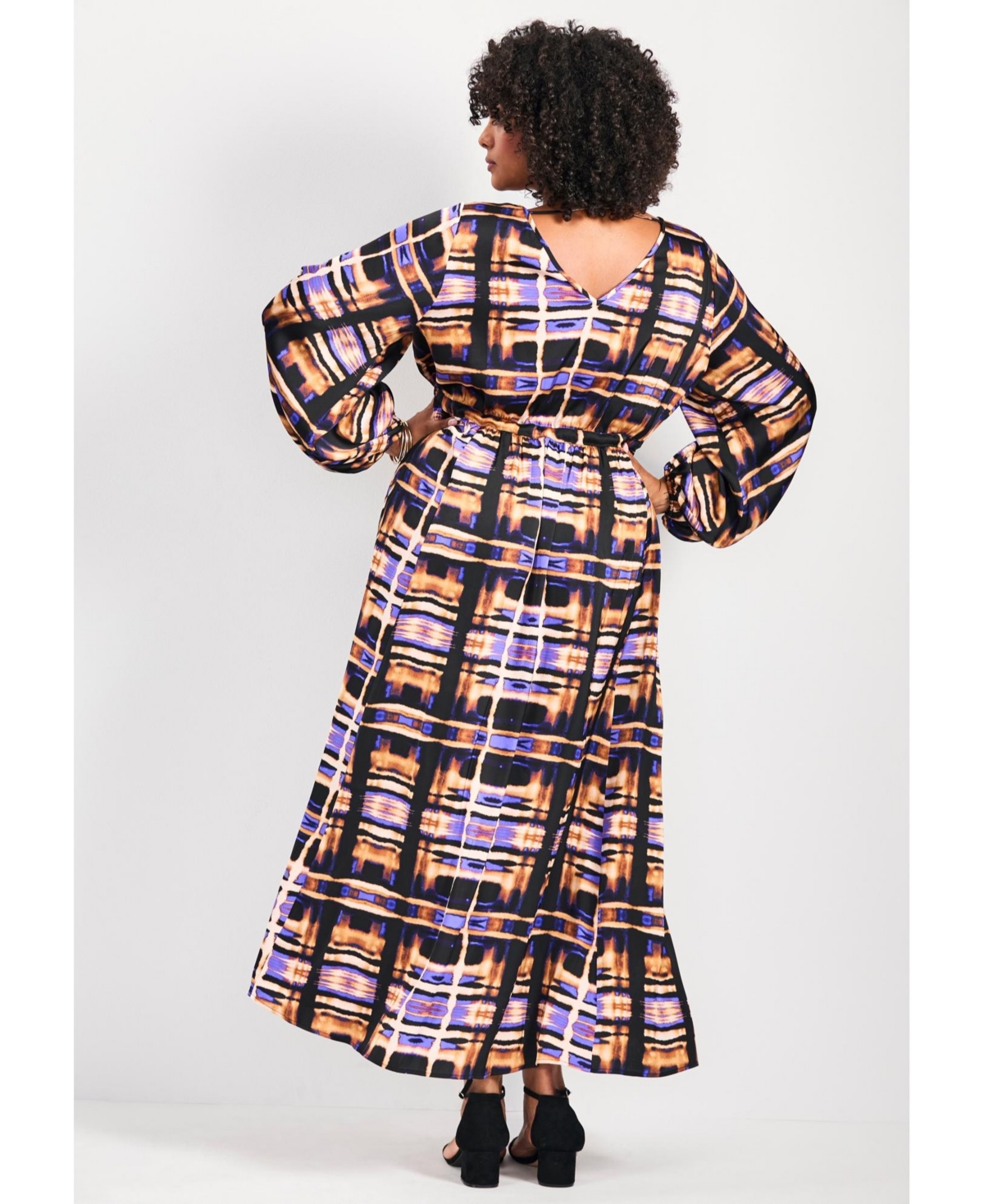 Avenue Women's Goldi Satin Blouson Sleeve Maxi Dress