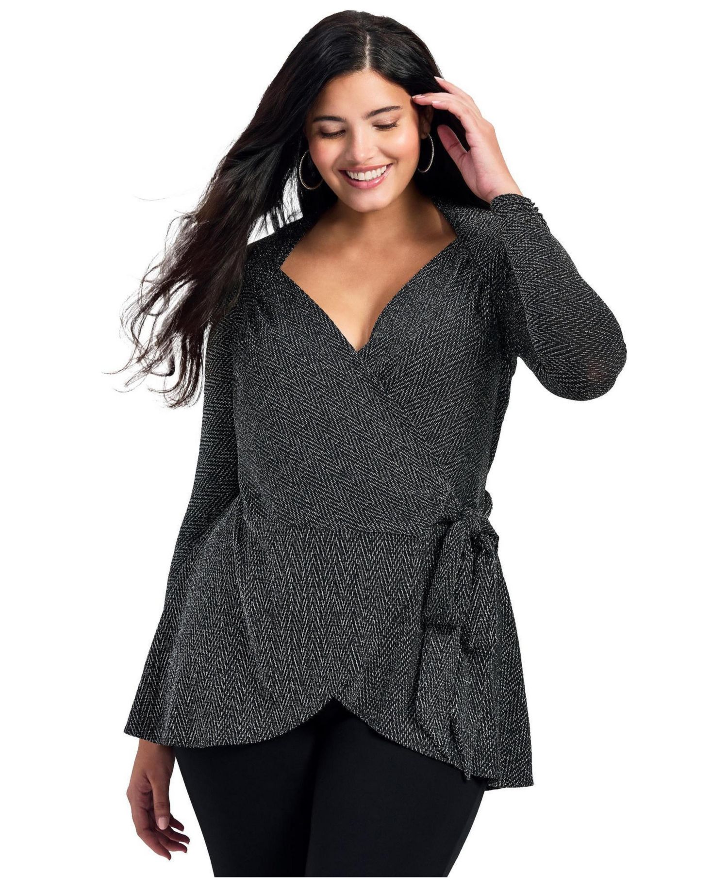 Women's Plus Size Glamour Sparkle Wrap Top