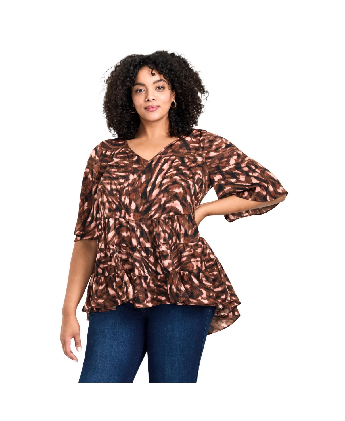 Avenue Women's Plus Size Aly Tiered Top - Animal haze