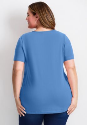 Women's Plus Size Triple Keyhole Short Sleeve Tee