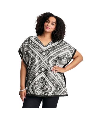 Women's Crochet Trim Poncho Top