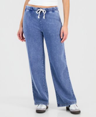Petite Faux-Denim French Terry Wide-Leg Pants, Macy's Exclusive 