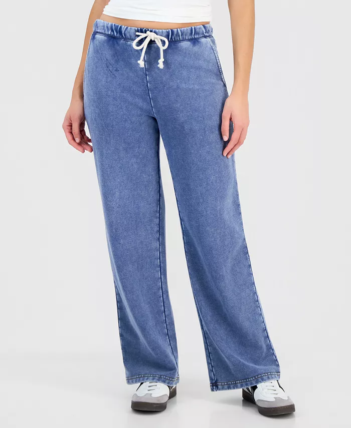 Petite Faux-Denim French Terry Wide-Leg Pants - thumbnail 2