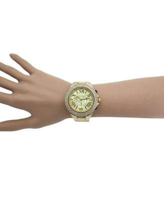 Gold Classy 3-Dial and Rhinestone Bezel Metal Watch