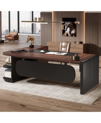 80'' L-Shaped Desk, Large Executive Office Desk with 55'' Drawers Cabinet, Modern Computer Table