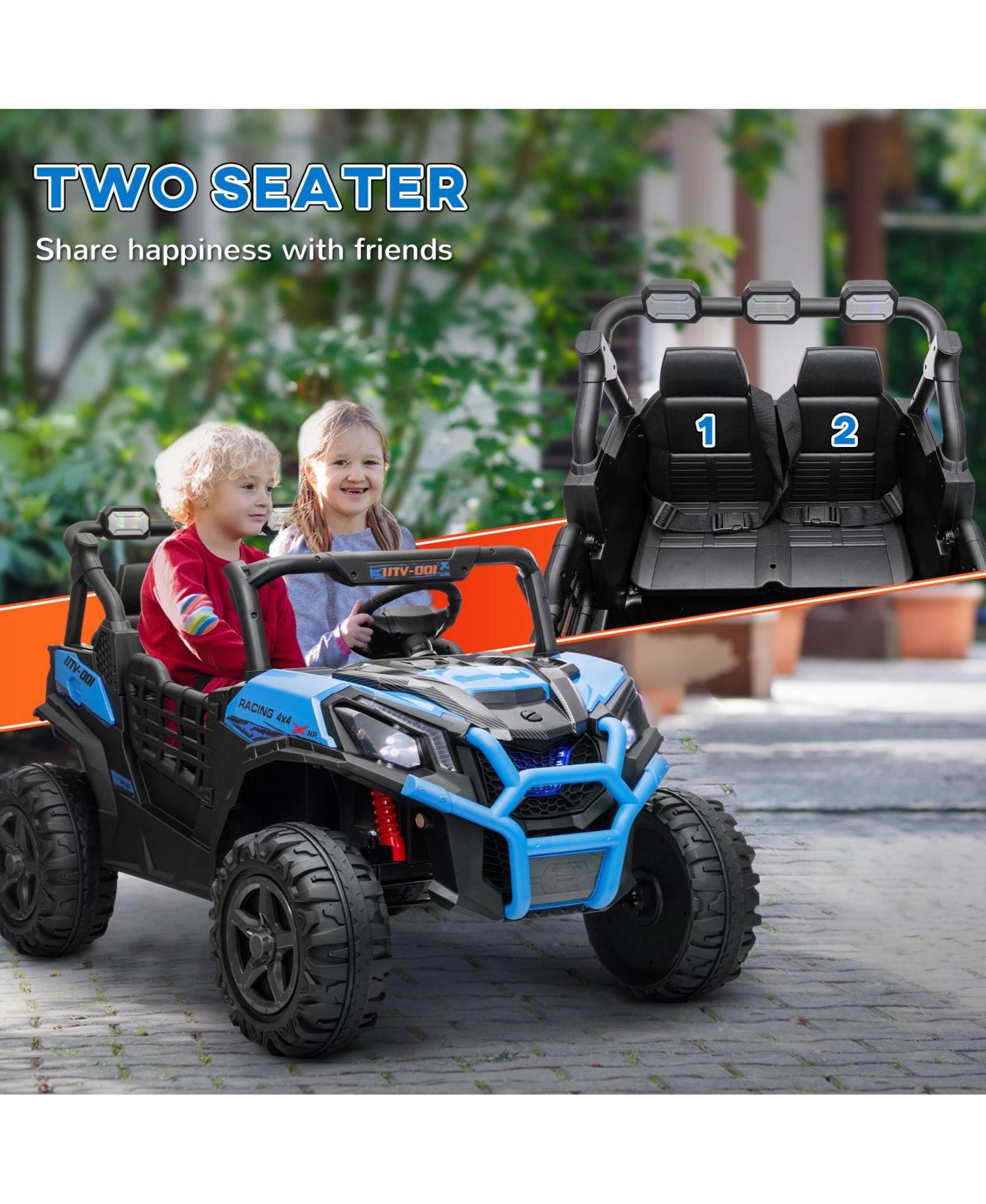 Детская игрушка Qaba 2 Seater 24V Electric Car for Kids with Remote Control, цвет: Синий — фото 6