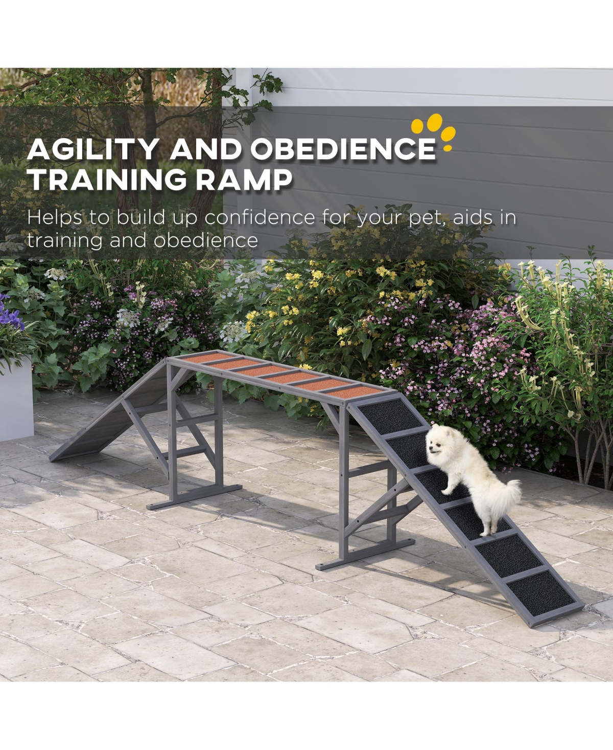 PawHut Dog Agility Equipment Ramp with Safety Bar, Non-slip Surface,