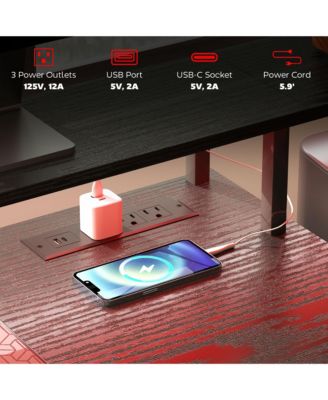 67&amp;#x22; Computer Desk Home Office Desk with File Cabinet Lights