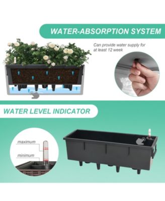 4-Pack Rectangle Self-Watering Planter Boxes for Deck Rail and Porch