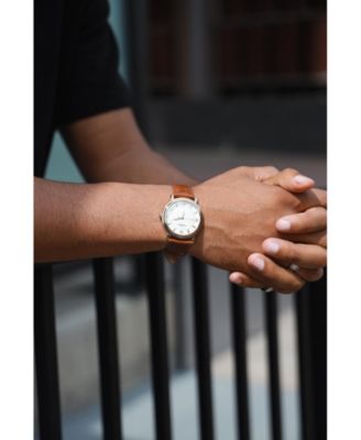 Men 38mm Gold Retro Design Calf Skin Leather Strap watch