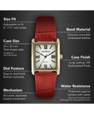 Women's Tank Watch Roman Dial Red Leather Strap