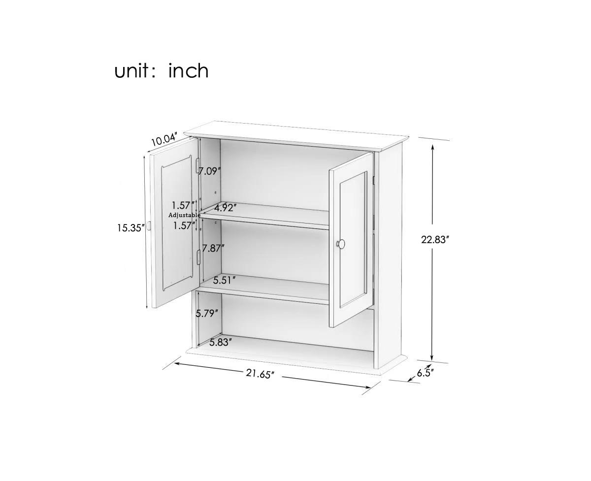 Airsurfer Bathroom Wall Cabinet with Double Mirror Doors and Shelves Modern Storage Organizer for Bathroom or Living Room