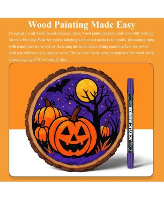 24 Colors Paint Pens Acrylic Markers, Dual-Tip Acrylic Paint Pens for Halloween Decorations, Wood, Glass and Crafts & Art Supplies