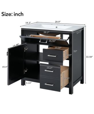 30-Inch Blue Bathroom Vanity with Ceramic Sink and Ample Storage - Ideal Choice for Small Bathrooms