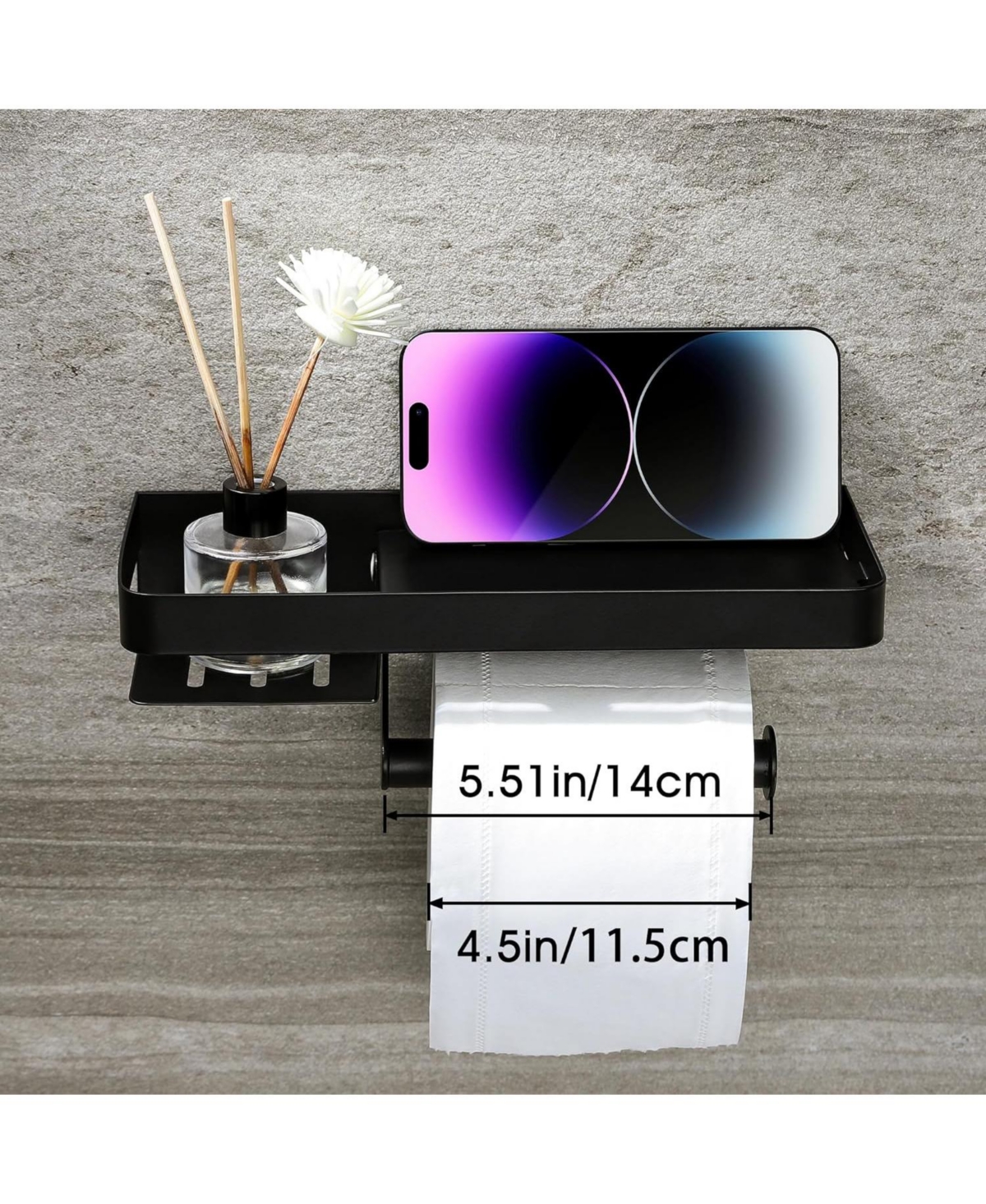 Paper Holder with Shelf - Comfor Room Paper Holder Wall Mount Roll Holder with Wipes Storage for Bathroom Stainless Steel Matte Black