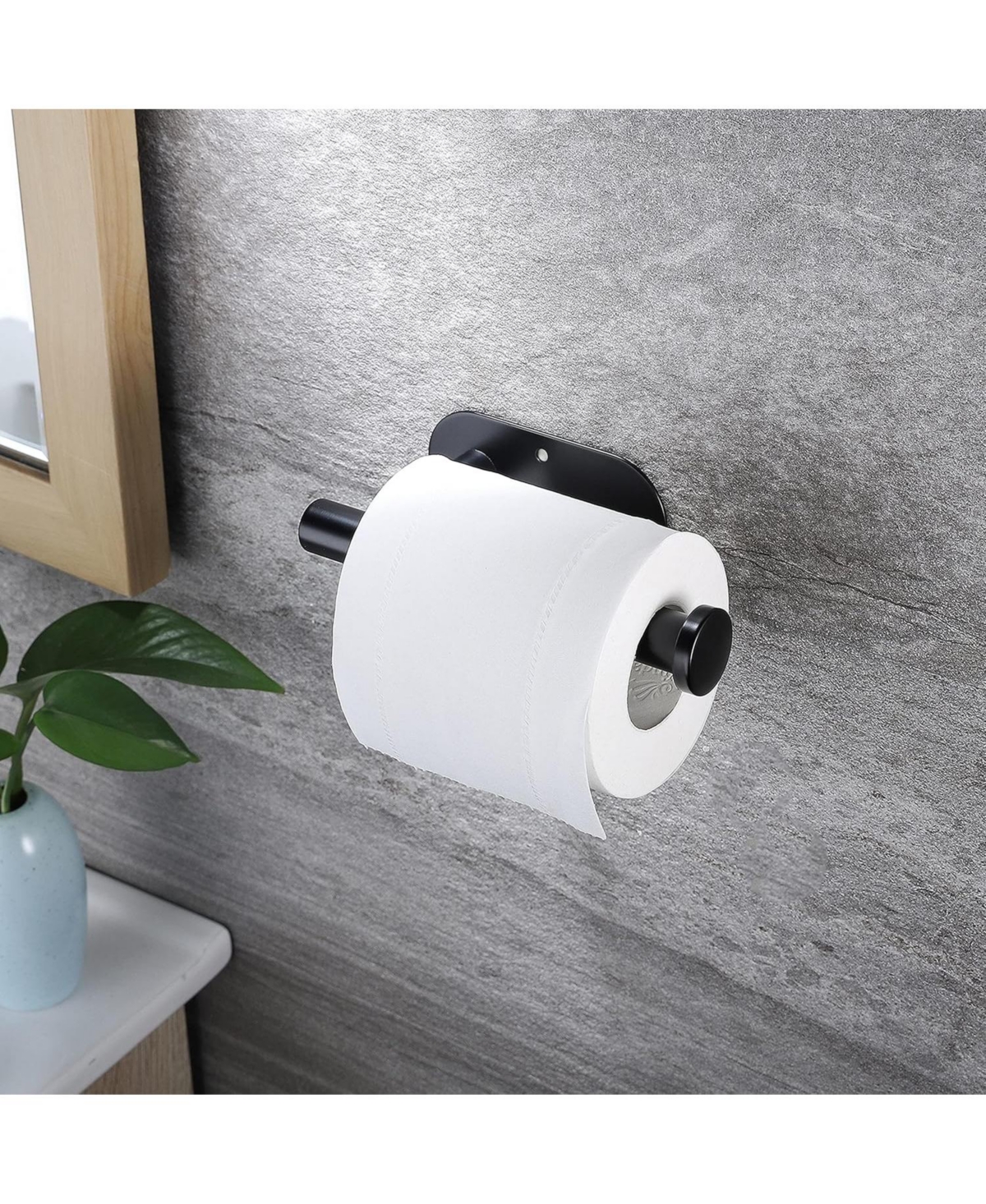 Adhesive Paper Holder - Self Adhesive Black Comfort Room Paper Roll Holder Wall Mount for Bathroom and Kitchen, Sus-304 Stainless Steel