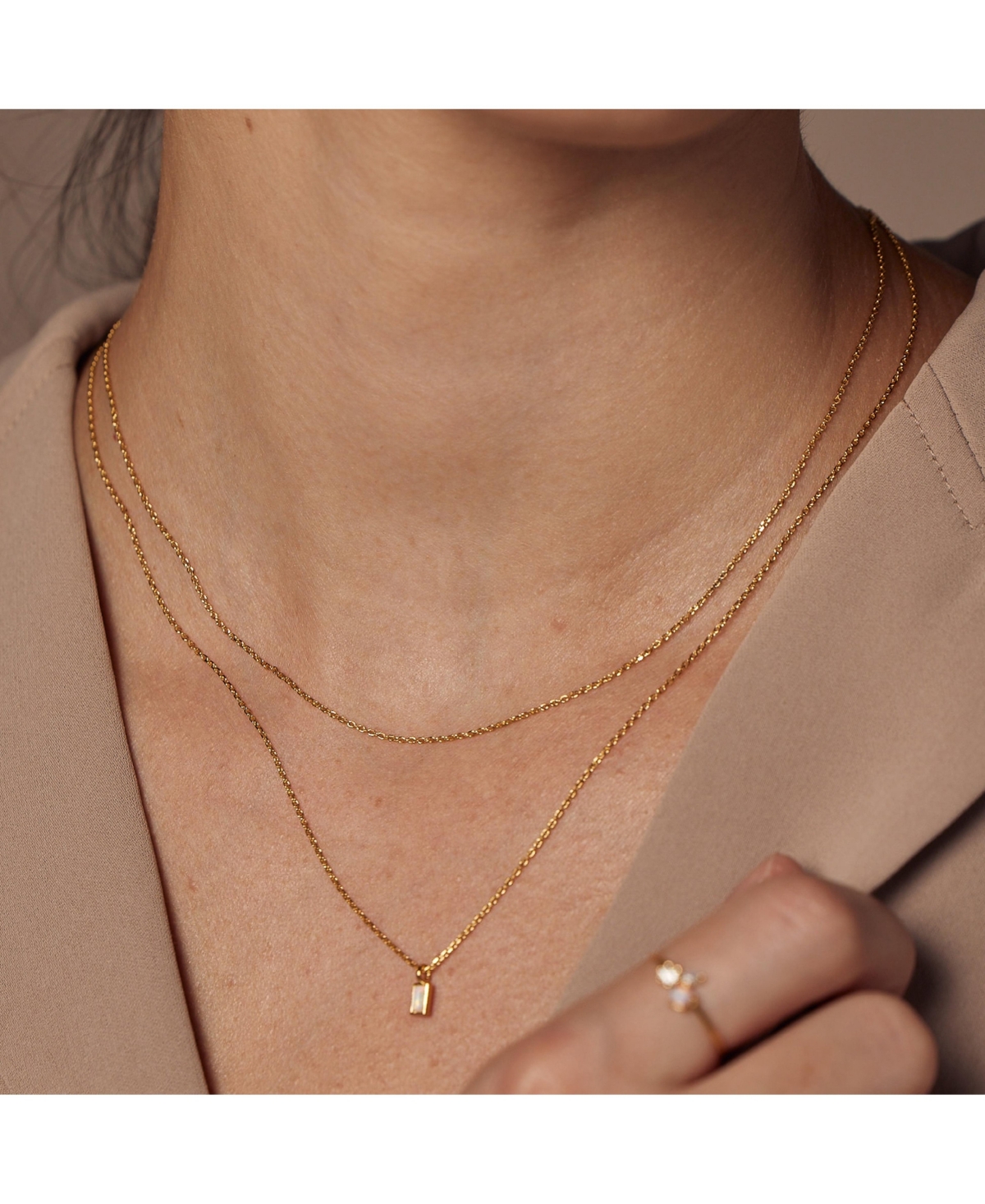 Sterling Silver 18k Gold Plated Elayna Two Pre-Layered Opal Set Necklace – Delicate Statement, Sun-Kissed Style